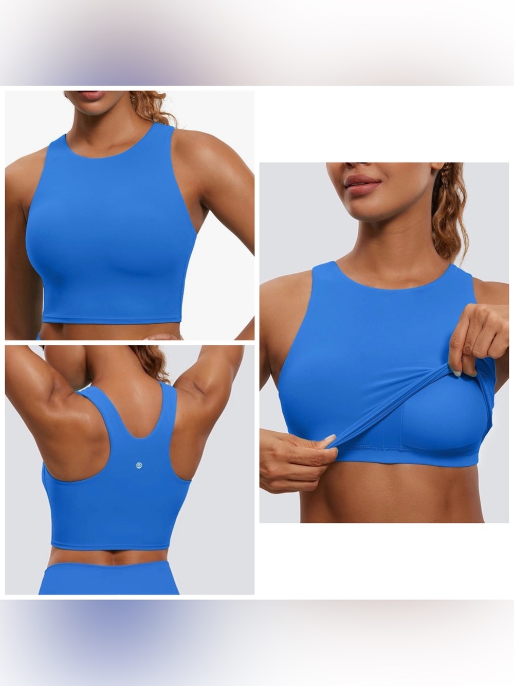 CRZ YOGA Butterluxe High Neck Crop Tank Top Sparkle Blue Size Small